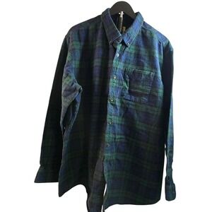 LL Bean Mens Flannel Shirt XL Black Watch Plaid Cotton Button Down 228061